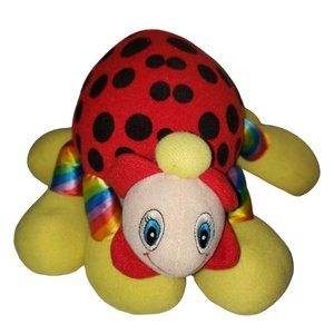 Vtg Jolly Toys 1995 Plush Ladybug Chime Rattle Baby Toy Stuffed Rainbow Satin